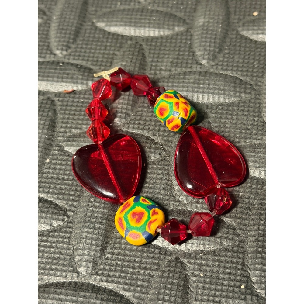 Beaded Heart Bracelet Red Millefiori Clay Glass Toggle Clasp valentine love